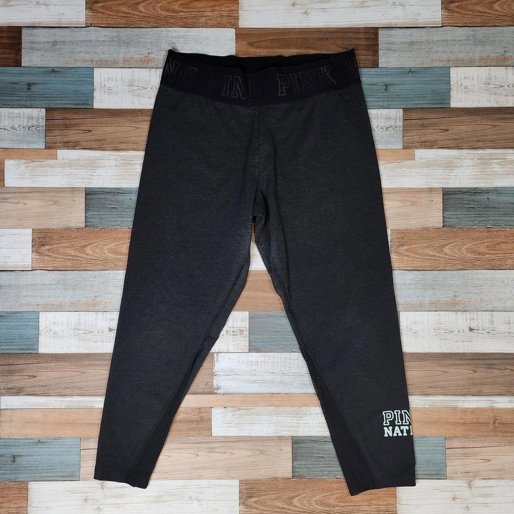 Victorias Secret PINK Nation Leggings Charcoal Gray Mesh Panel Cropped Womens L